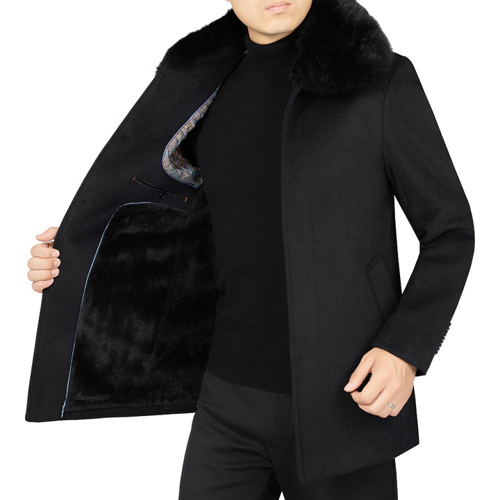 Men's wool blend coat with removable faux fur collar and warming teddy fur inner side Mune Fashion