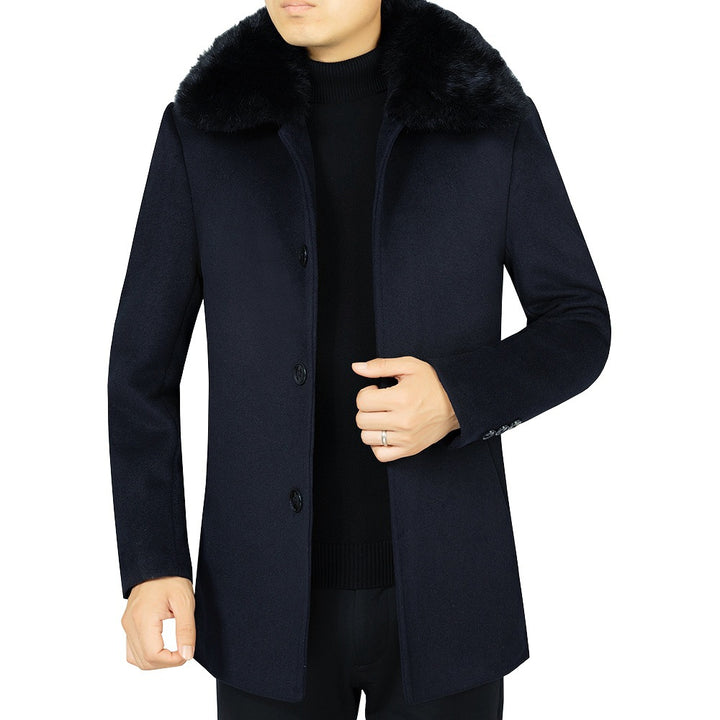 Men's wool blend coat with removable faux fur collar and warming teddy fur inner side Mune Fashion