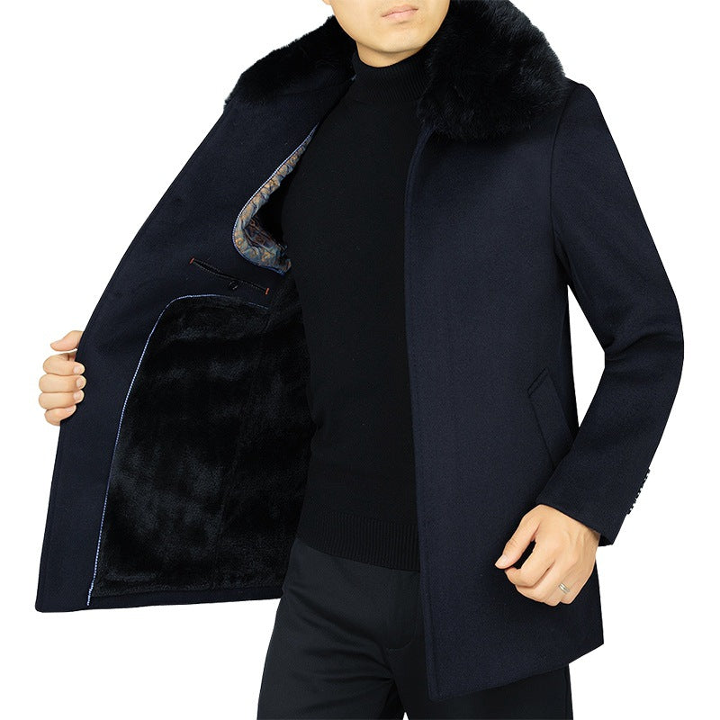 Men's wool blend coat with removable faux fur collar and warming teddy fur inner side Mune Fashion