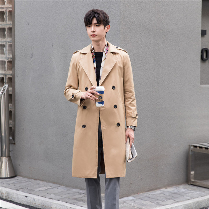 Men's Elegant Knee-Length Trench Coat Made of Lightweight Functional Fabric with Waist Belt Mune Fashion