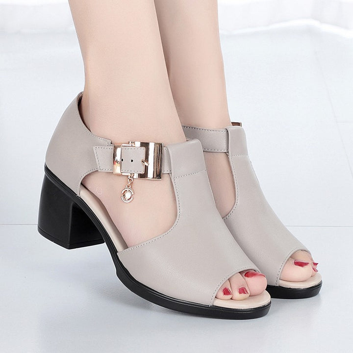 Women’s open-toe sandals with side cutouts, adjustable buckle strap, and sturdy block heel Mune Fashion
