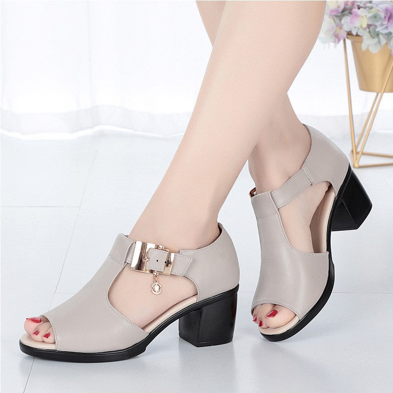 Women’s open-toe sandals with side cutouts, adjustable buckle strap, and sturdy block heel Mune Fashion