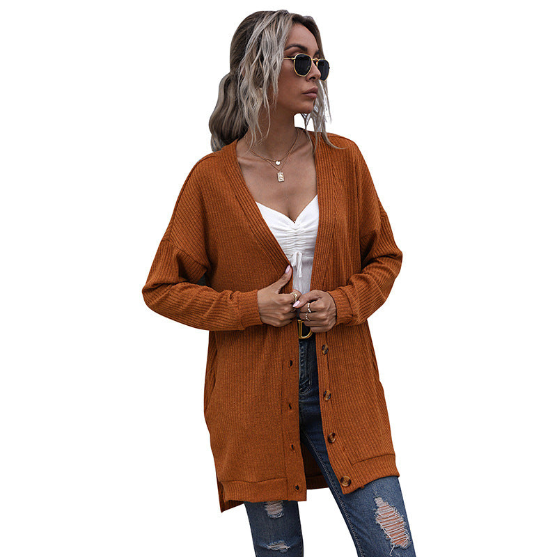 Women's Longline Ribbed Cardigan with Button Placket, Side Pockets and Oversized Silhouette Mune Fashion