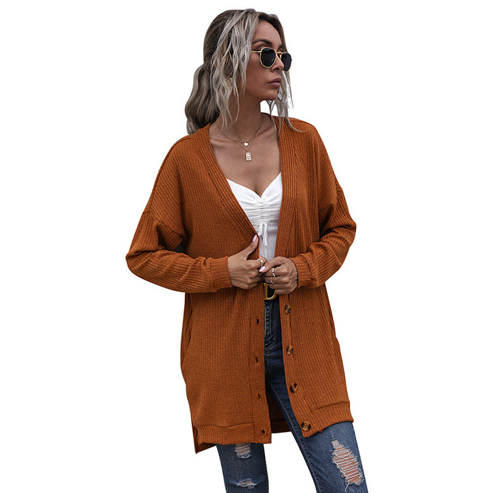 Women's Longline Ribbed Cardigan with Button Placket, Side Pockets and Oversized Silhouette Mune Fashion