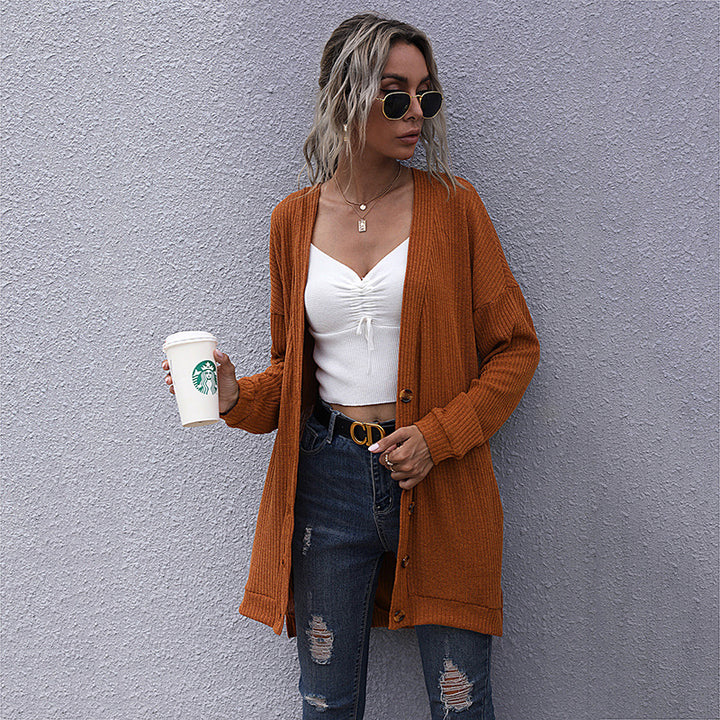 Women's Longline Ribbed Cardigan with Button Placket, Side Pockets and Oversized Silhouette Mune Fashion