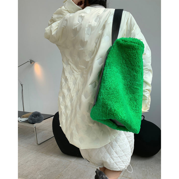 Women’s Oversized Quilted Jacket Without Collar with Round Neckline and Light Padding Mune Fashion