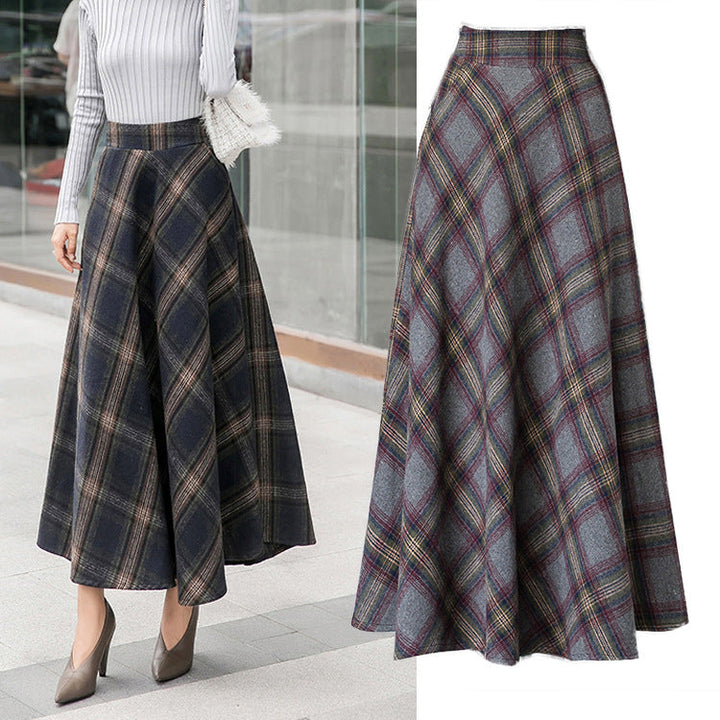 Ladies Elegant Checkered Skirt Made Of High-Quality Wool Blend with High Waist Mune