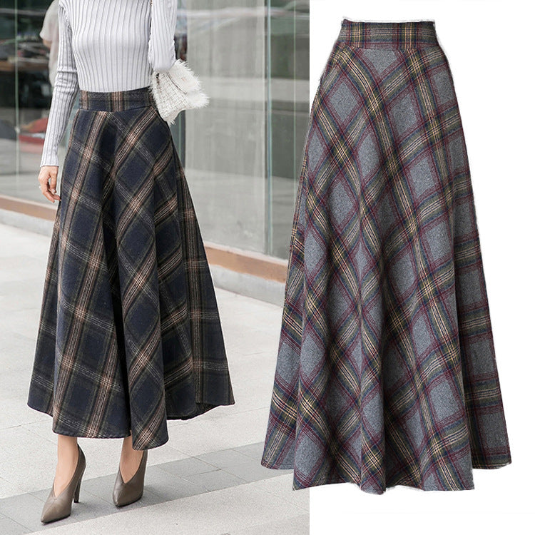 Ladies Elegant Checkered Skirt Made Of High-Quality Wool Blend with High Waist Mune