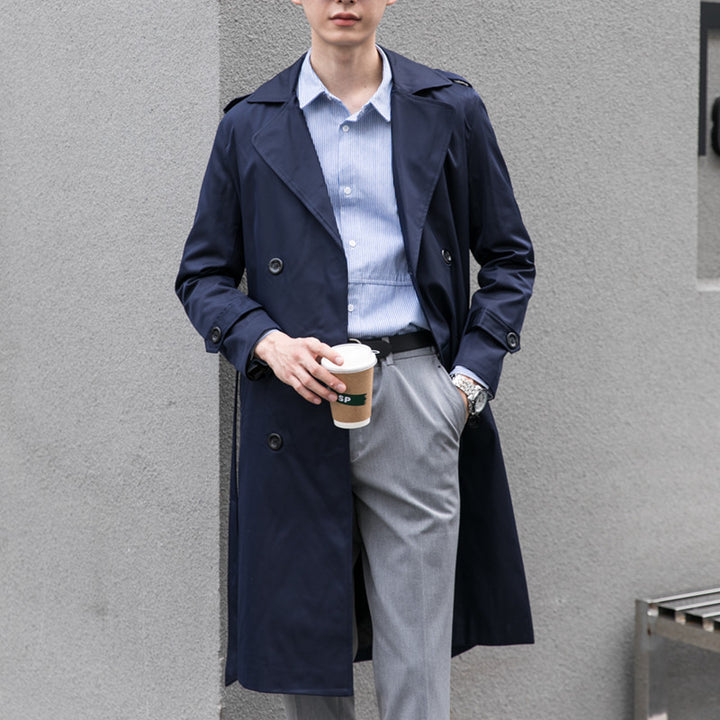 Men's Elegant Knee-Length Trench Coat Made of Lightweight Functional Fabric with Waist Belt Mune Fashion