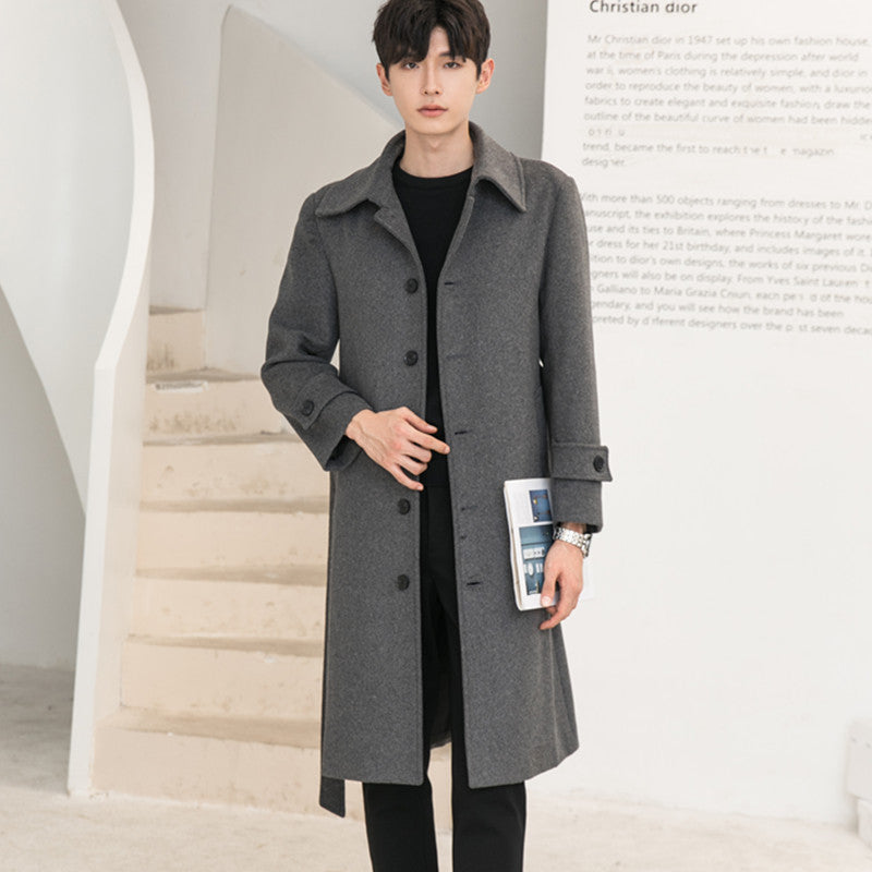 Men's Longline Wool Blend Coat with Concealed Button Placket and Shawl Collar Mune Fashion