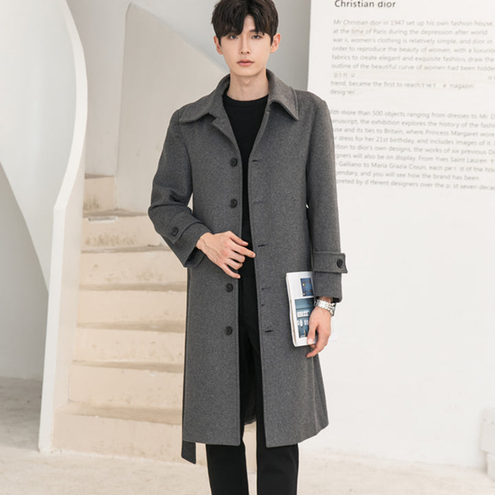 Men's Longline Wool Blend Coat with Concealed Button Placket and Shawl Collar Mune Fashion