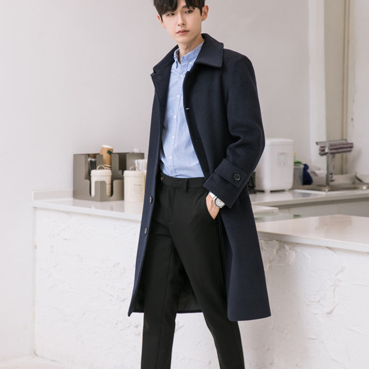 Men's Longline Wool Blend Coat with Concealed Button Placket and Shawl Collar Mune Fashion