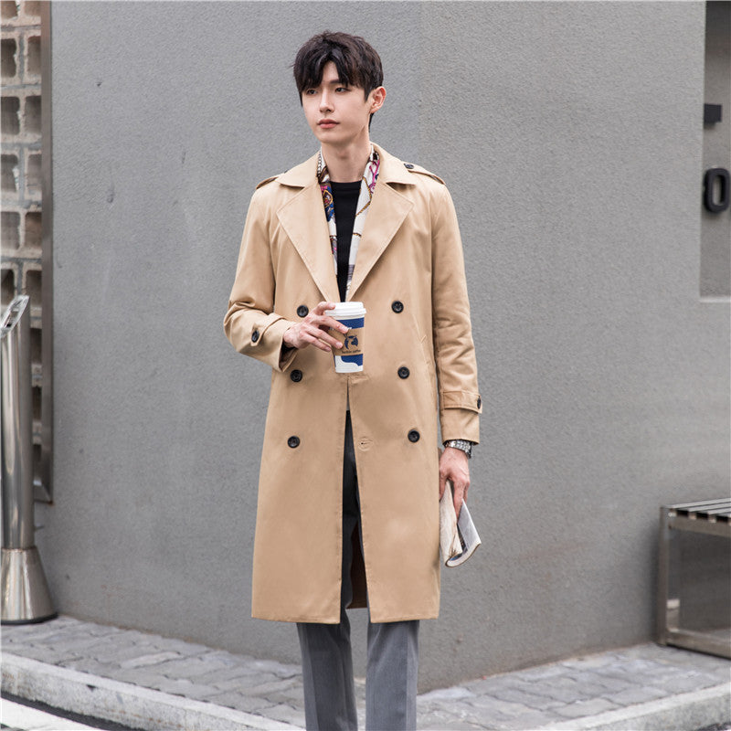Men's Modern Lightweight Trench Coat with Double-Breasted Waist Belt and Epaulettes Mune Fashion