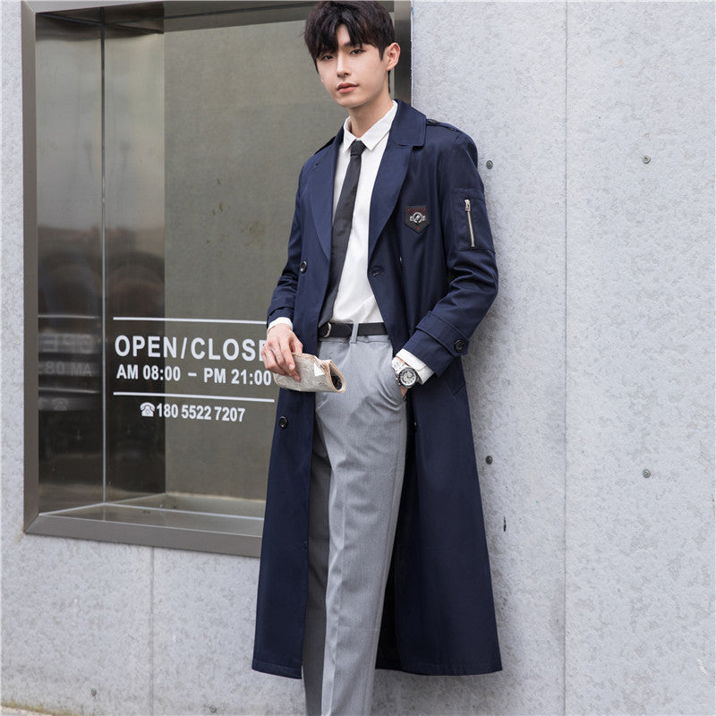 Men's Long Tailored Trench Coat Jacket with Zip Arm Pocket, Wind and Water Resistant Mune Fashion