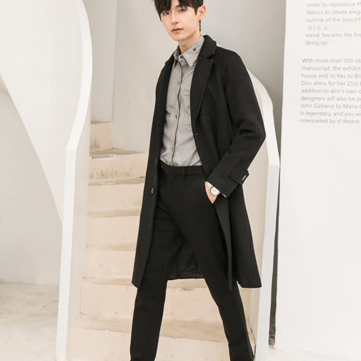 Men's Tailored Wool Blend Overcoat with Classic Lapels and Straight Cut Mune Fashion