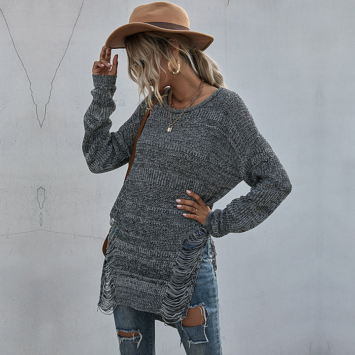 Women Casual Knit Sweater with Fringes Mune Fashion
