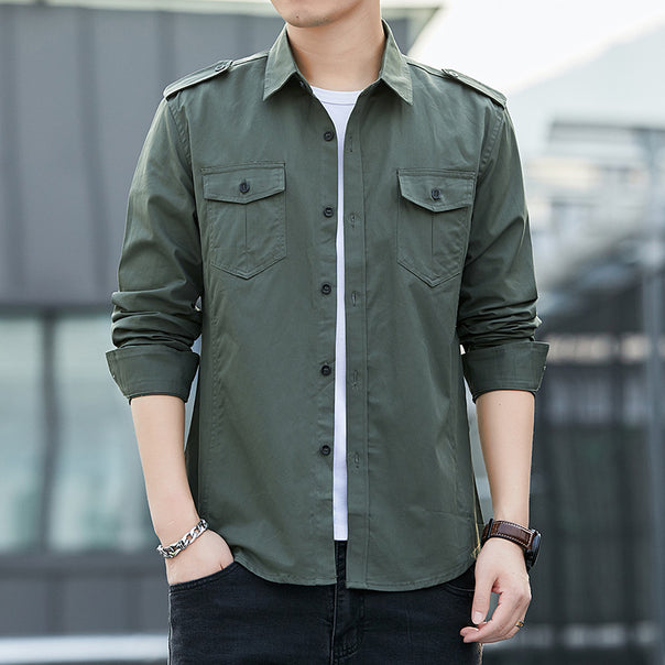 Men's Light Military-Inspired Overshirt with Epaulettes and Chest Flap Pockets Mune Fashion