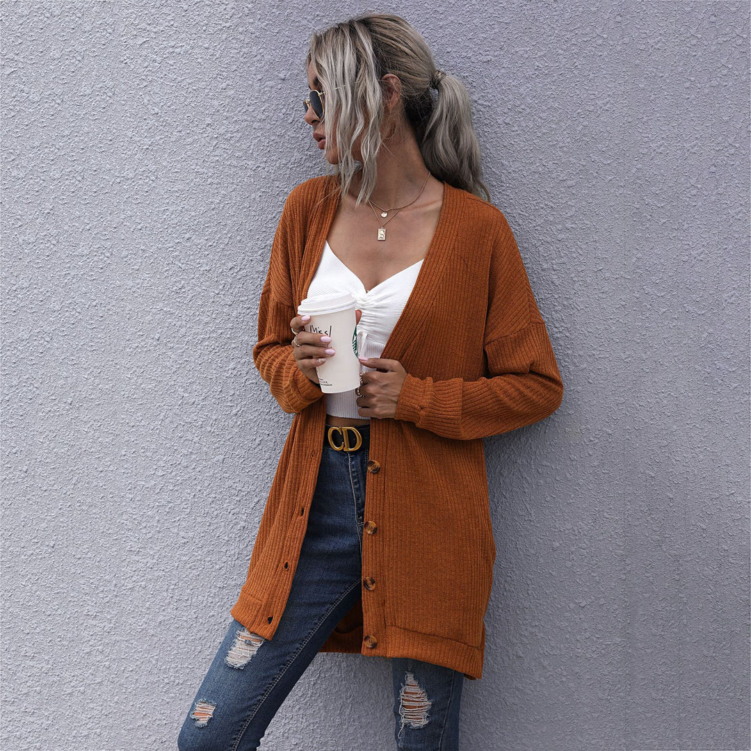 Women's Longline Ribbed Cardigan with Button Placket, Side Pockets and Oversized Silhouette Mune Fashion