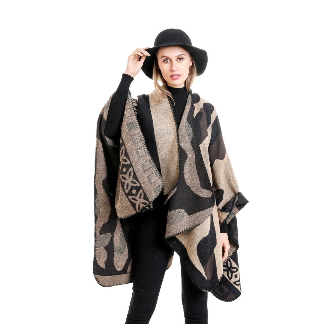 Women's jacquard knit ruana in oversized fit with graphic pattern Mune Fashion