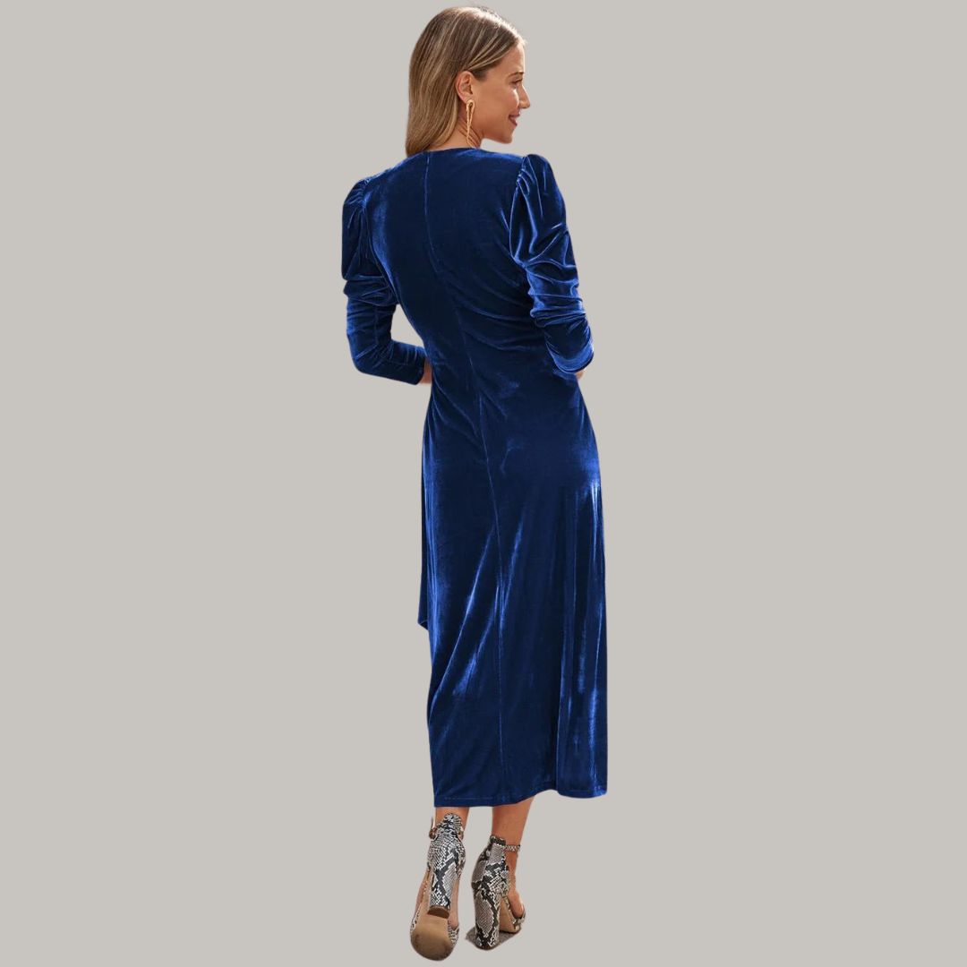 Mune | Midi Portfolio Dress In Velour with Puff Sleeves