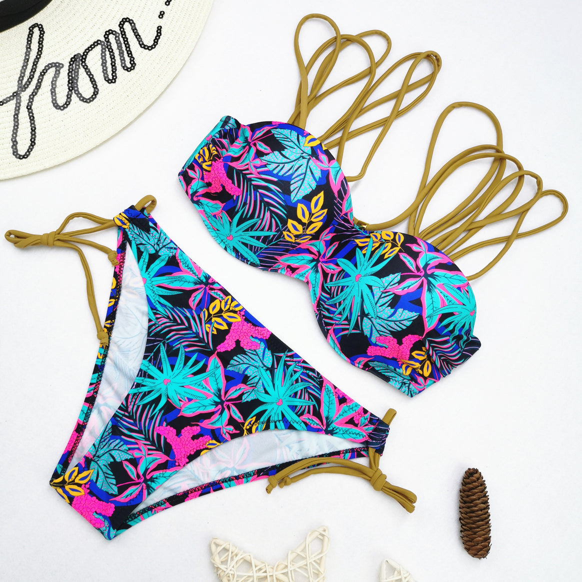 Women's bikini set with sophisticated lacing design and vibrant patterns Mune Fashion