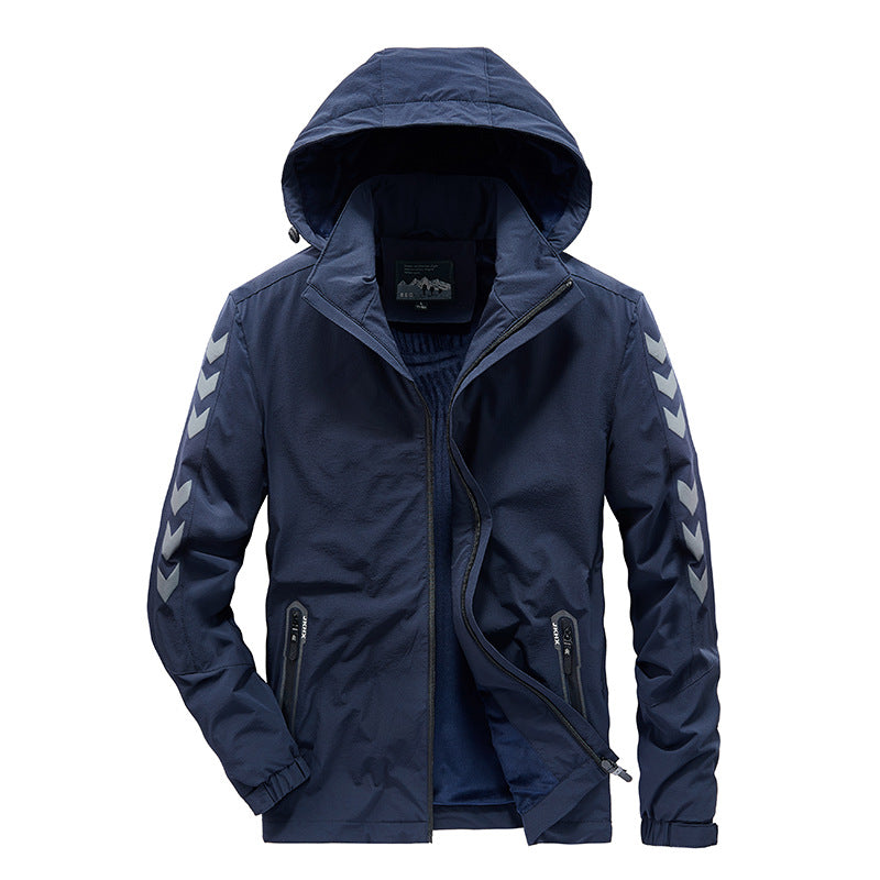 Men's water-repellent softshell jacket with hood, reflective chevron stripes and zippered pockets Mune Fashion