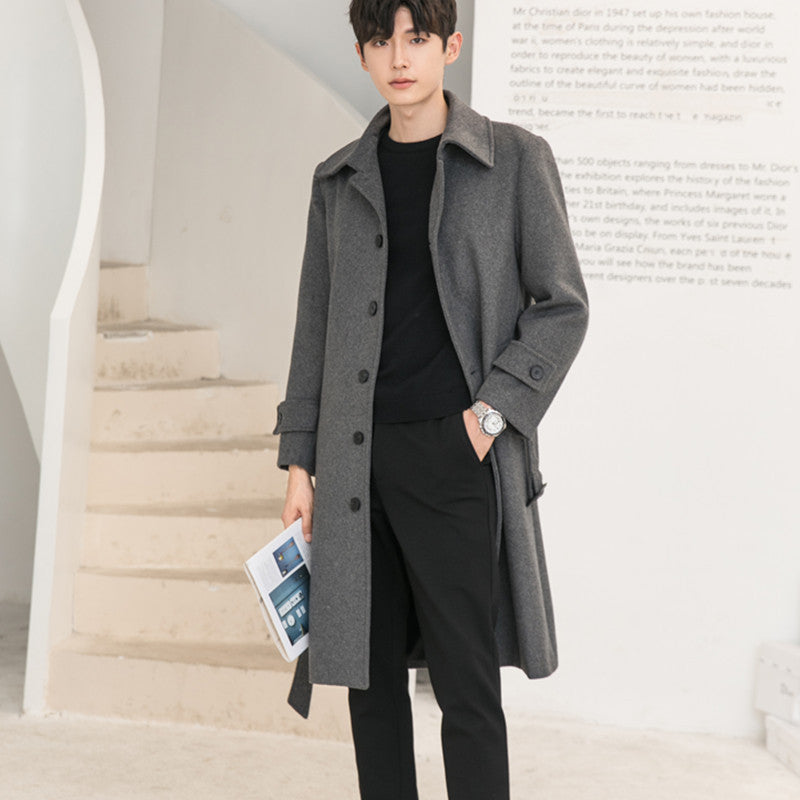 Men's Longline Wool Blend Coat with Concealed Button Placket and Shawl Collar Mune Fashion
