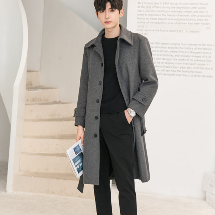 Men's Longline Wool Blend Coat with Concealed Button Placket and Shawl Collar Mune Fashion