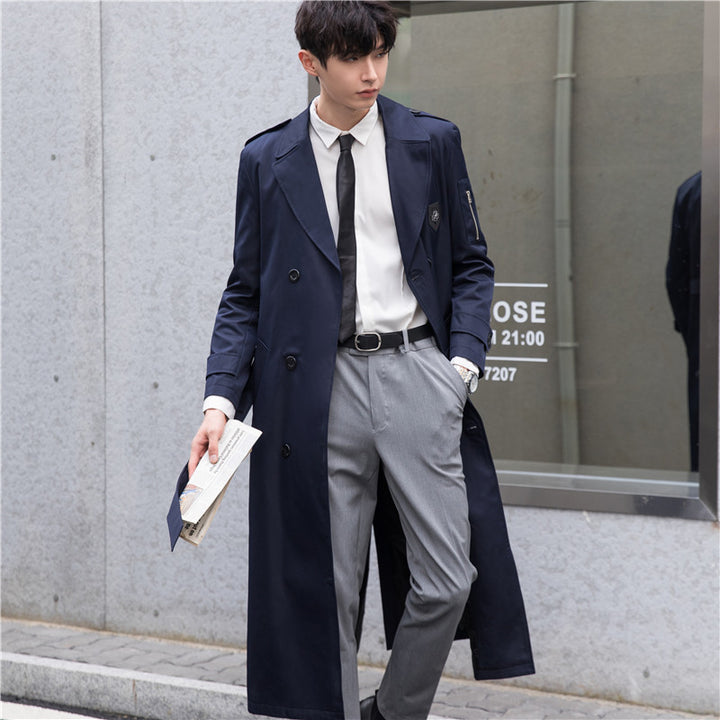 Men's Long Tailored Trench Coat Jacket with Zip Arm Pocket, Wind and Water Resistant Mune Fashion