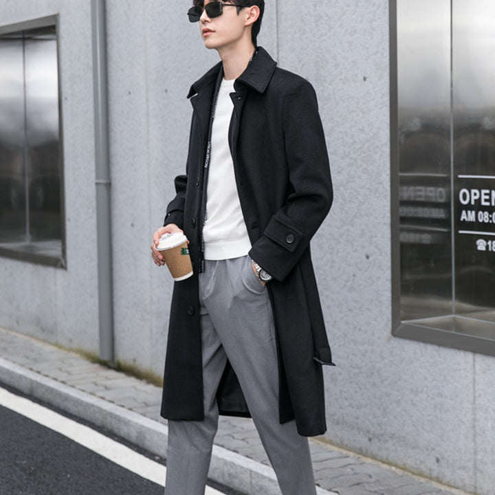 Men's Tailored Wool Blend Coat with Notched Lapel and Concealed Button Placket Mune Fashion