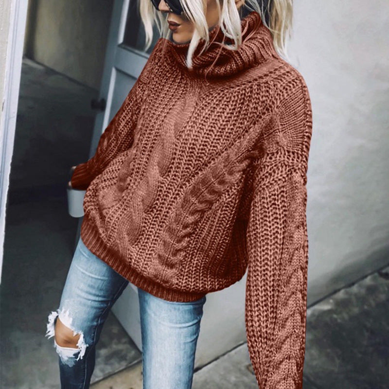 Women nan Oversized knitted sweater with chunky cable pattern and roll neck Mune Fashion