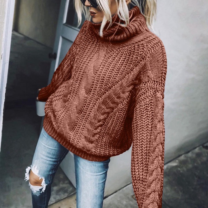 Women nan Oversized knitted sweater with chunky cable pattern and roll neck Mune Fashion