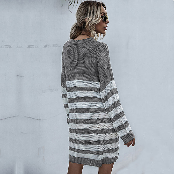Women's oversized knit dress with block stripes and ribbed hem Mune Fashion