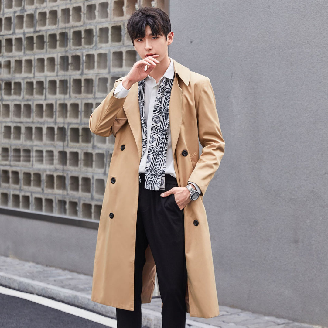 Men's Lightweight Trench Coat with Double Breasted, Tailored Fit and Wind Resistant Surface Mune Fashion