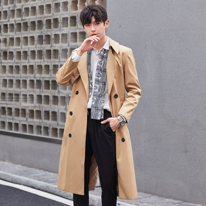 Men's Lightweight Trench Coat with Double Breasted, Tailored Fit and Wind Resistant Surface Mune Fashion