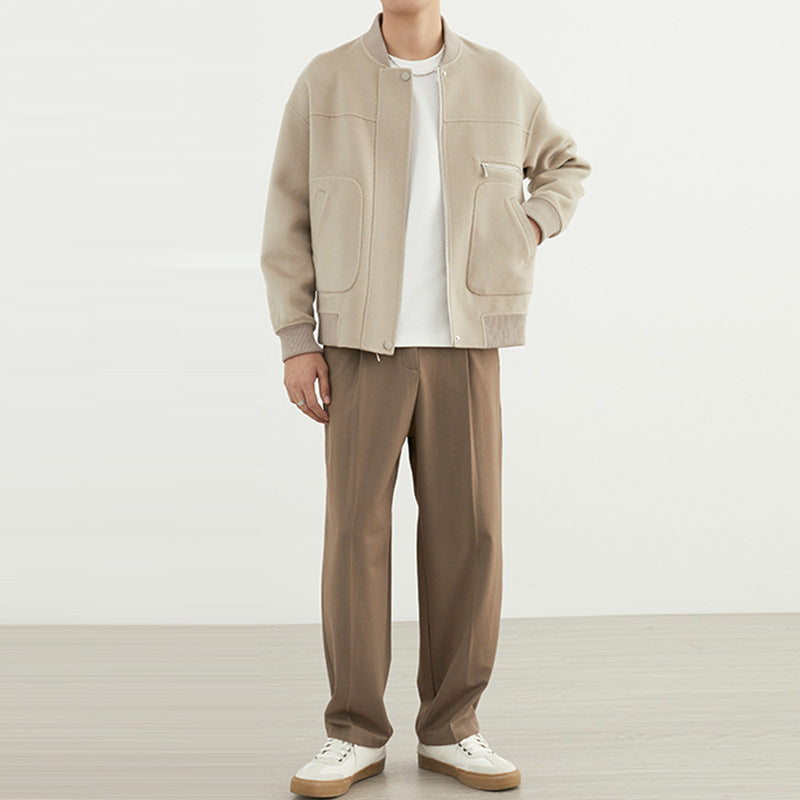 Men's short jacket in blouson style made of wool blend with ribbed collar, zipper, and chest pocket Mune Fashion