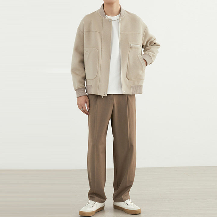 Men's short jacket in blouson style made of wool blend with ribbed collar, zipper, and chest pocket Mune Fashion