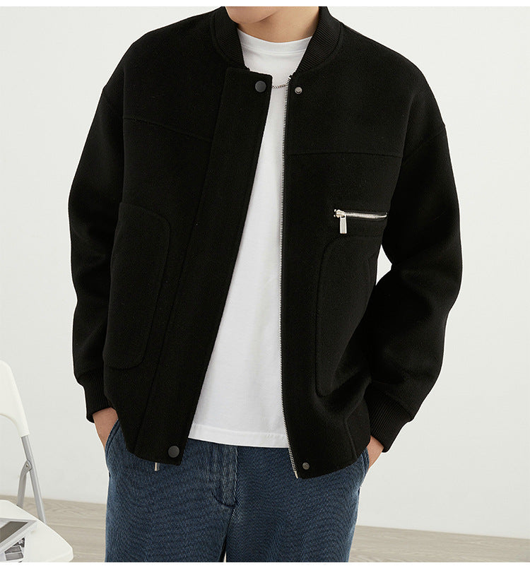 Men's short jacket in blouson style made of wool blend with ribbed collar, zipper, and chest pocket Mune Fashion