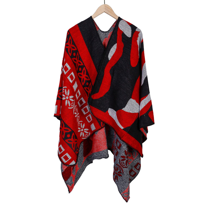 Women's jacquard knit ruana in oversized fit with graphic pattern Mune Fashion