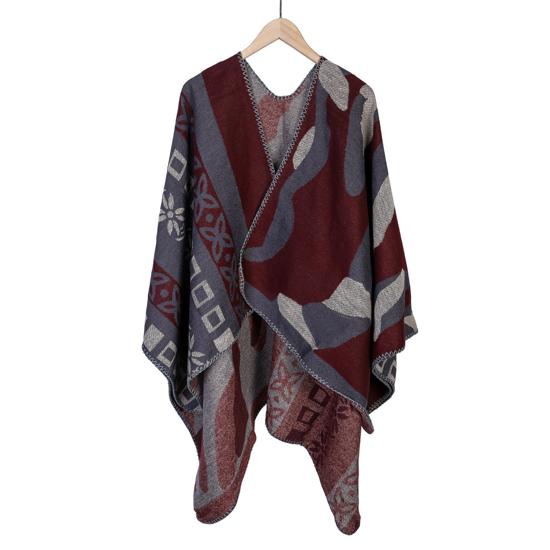 Women's jacquard knit ruana in oversized fit with graphic pattern Mune Fashion