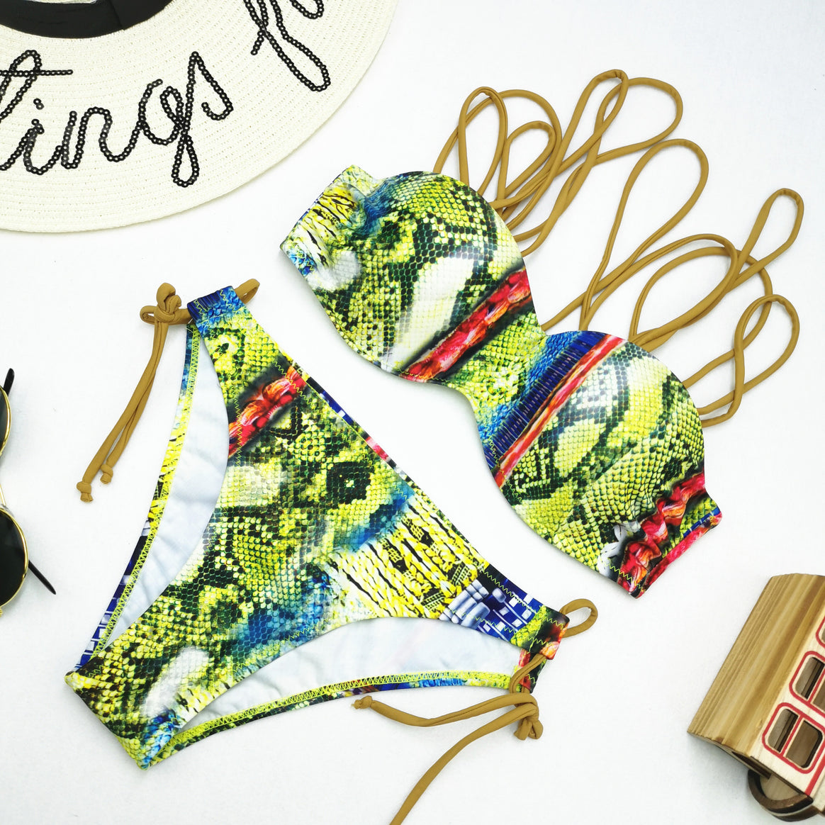 Women's bikini set with sophisticated lacing design and vibrant patterns Mune Fashion