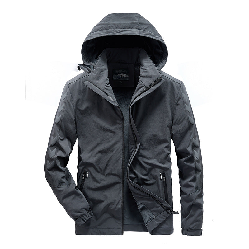 Men's water-repellent softshell jacket with hood, reflective chevron stripes and zippered pockets Mune Fashion