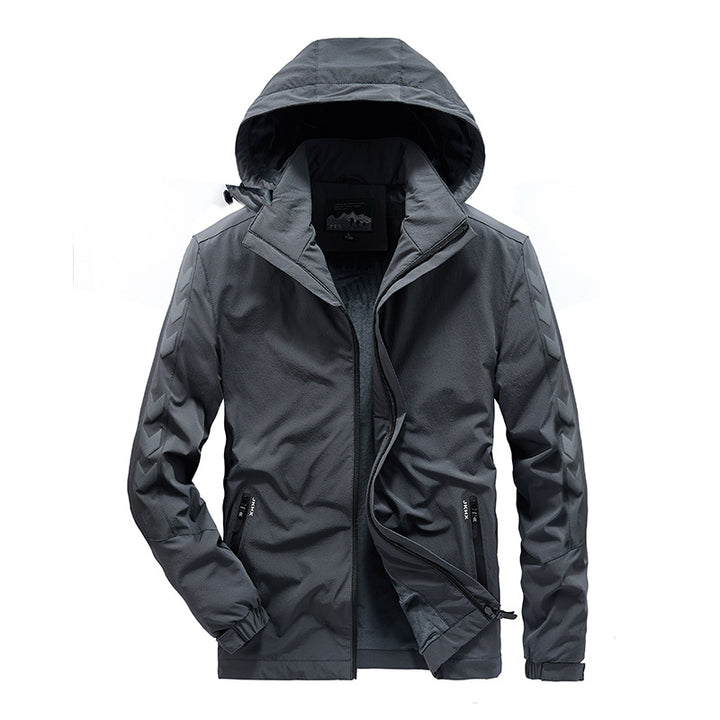 Men's water-repellent softshell jacket with hood, reflective chevron stripes and zippered pockets Mune Fashion
