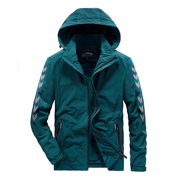 Men's water-repellent softshell jacket with hood, reflective chevron stripes and zippered pockets Mune Fashion
