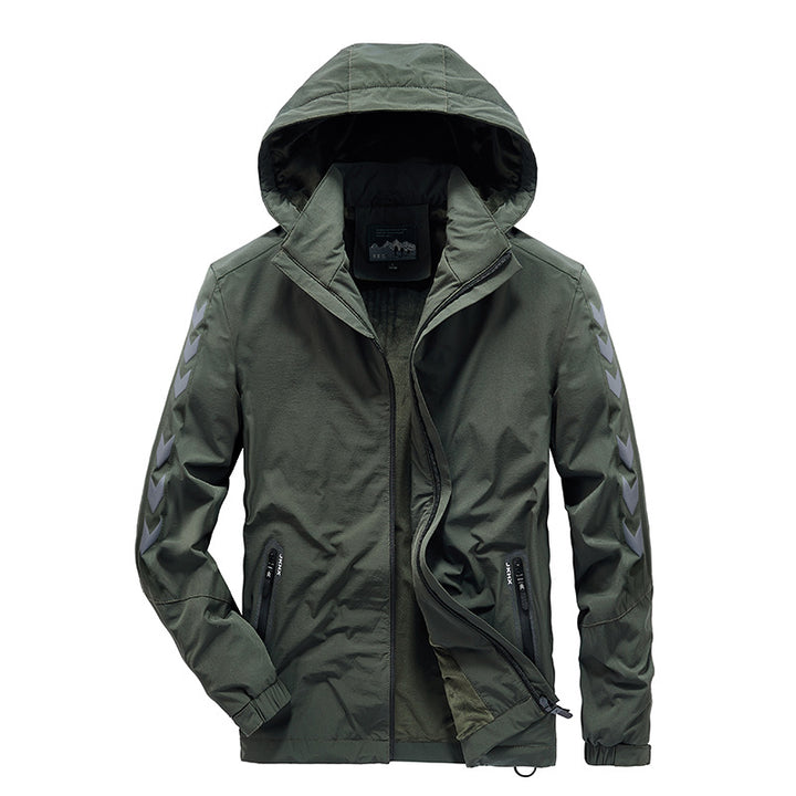 Men's water-repellent softshell jacket with hood, reflective chevron stripes and zippered pockets Mune Fashion
