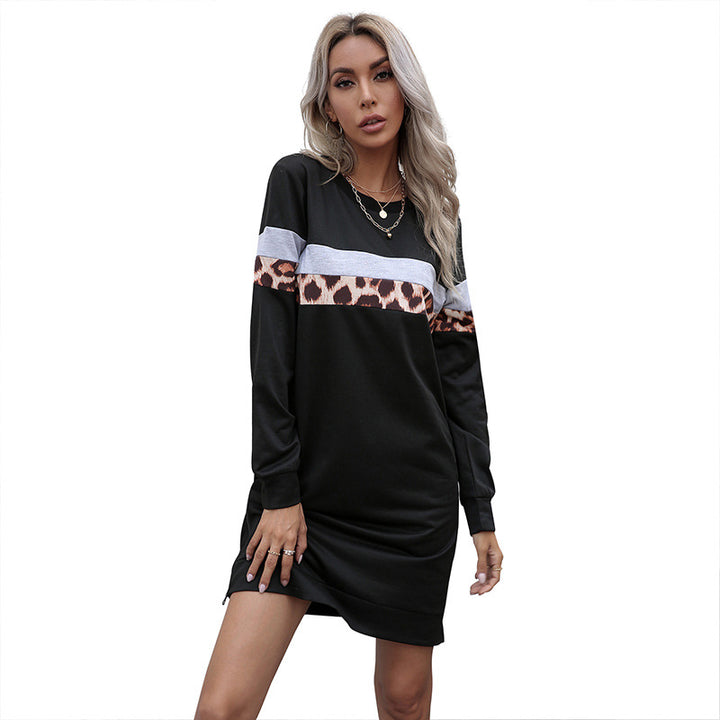 Women casual sweatshirt dress with leopard stripes and contrasting chest band Mune Fashion