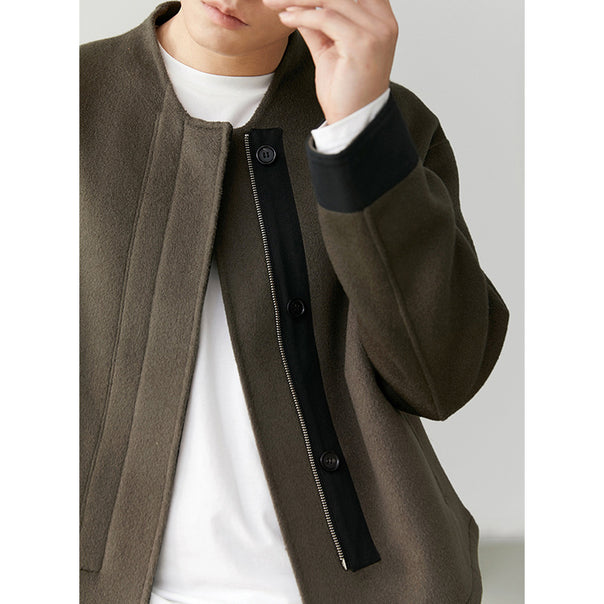 Men's short jacket in boxy cut made of wool blend with asymmetrical zipper and button placket Mune Fashion