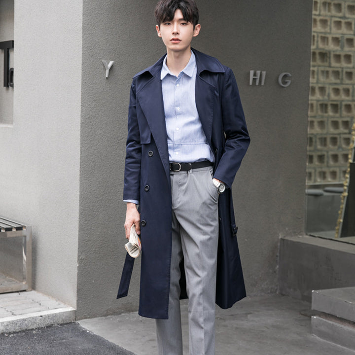 Men's Lightweight Trench Coat with Double Breasted, Tailored Fit and Wind Resistant Surface Mune Fashion