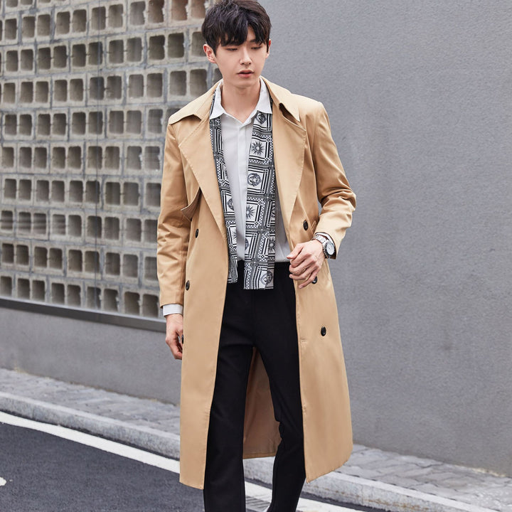 Men's Lightweight Trench Coat with Double Breasted, Tailored Fit and Wind Resistant Surface Mune Fashion
