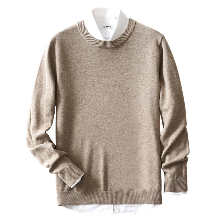 Men's fine round neck sweater made of lightweight fine knit with narrow cuffs